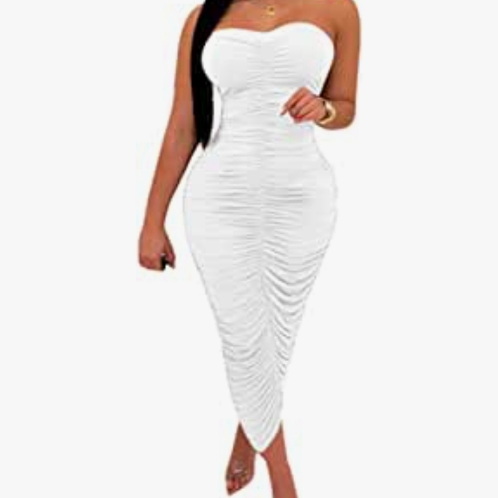 White ruched bodycon dress XL